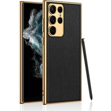 Tele Shop Samsung Galaxy S23 Ultra Deri Görünümlü Kenarları Elektroplatin Kaplama Fizyon Kılıf – Mlk