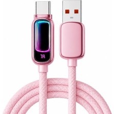 Bomii 2 Metre 100W 7A Usb-A To Type-C Hızlı Şarj Kablosu Rgb Işıklı 480MBPS Veri Aktarımlı Örgülü Data Kablosu Pembe
