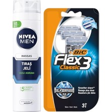 Bomii Men Hassas Tıraş Jeli 200 ml + Bıc Flex 3 Erkek Tıraş Bıçağı 3'lü Blister (3 Bıçak)