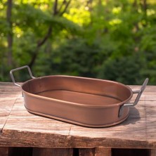 Bomii 32 cm Bakır Kaplama Lüks Galvaniz Metal Boyalı Oval Tepsi Zarafet ve Dayanıklılığı Buluşturuyor