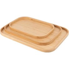 Bomii 1 Adet Doğal Bambu 3'lü Çay ve Sunum Tepsisi Seti – Modern ve Şık Tasarım 33X22 & 40X28 & 46X35 cm