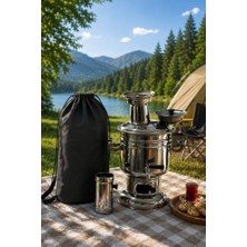 Bomii Paslanmaz Çelik Krom Semaver 4.5 L - Çantalı - Kömür & Odun Semaveri