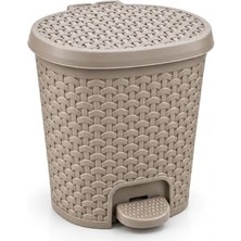 Bomii 5,5 L Hasır Desenli Pedallı Çöp Kovası, Rattan Görünümlü Plastik Iç Kovalı Kapaklı Banyo Mutfak Çöp Kutusu (Bej)
