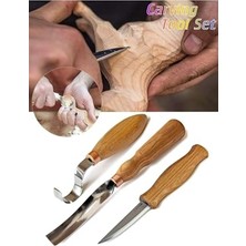 Bomii Ahşap Oyma Bıçak Alet Seti Kaşık Kuksa Oval Düz Oyma Yontma Bıçağı 3 Parçalı Set