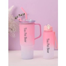 Bomii 2'li Matara Seti 1500 ml + 900 Ml, Pipetli Kapaklı Su Şişesi, Pembe