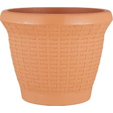 Bomii HS02 Hasır Saksı Tabaklı 25 Cm, 6 L Kiremit