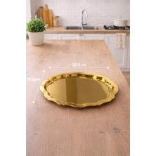 Bomii Ovaldi Gold Metal Servis Tepsisi 25,5X19,5 cm | Modern ve Dekoratif Sunum Tepsisi Altın 23 x 23