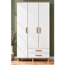 Noiss Home Decor Çağla Beyaz 3 Kapaklı Gardırop Raflı Askılıklı Yatak Odası Elbise Dolabı