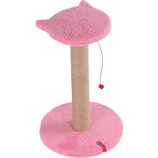 Bomii Stepli Kedi Yüzlü Platform Tırmalama Tahtası, Gri Peluş Kaplı, Sisal Ipli, Oyuncaklı (Pembe)