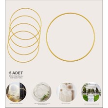 Bomii Metal Makrome Halka 5'li Set Renk Seçenekli – 4 mm Paslanmaz Galvanizli Çember, Düş Kapanı, Duvar & Kapı Süsü, Kına ve Düğün Dekorasyon (Gold - Mat | Dokulu | Pırıltılı, 38 Cm)