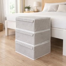 Bomii Çok Amaçlı Düzenleyici Kapaklı Sandık Tipi Kutu Hurç Organizer 3'lü Set (Gri, Baza 50 x 40 x 19)