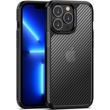TeleZone iPhone 13 Pro Şeffaf Karbon Tasarımlı Şık Inoks Kapak