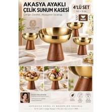Bomii 4'lü - Mıdı - Akasya Ayaklı Çelik Dondurmalık Çerezlik Pasta Meyve Sunum Kasesi Ikramlık Seti 18/10 304 Çelik 723772