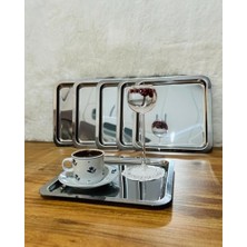 Marmara Avm 6'lı Paslanmaz Çelik 21X21 Kare Çay, Kahve, Pasta Servis Tepsisi Sunum Tepsisi Dekoratif Sunum Tepsisi