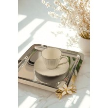 Marmara Avm Yaren Style 6'lı Kare Paslanmaz Çelik Tepsi Seti 21X21 cm – Gold Papatya Figürlü Kahve & Çay Sunum Tepsisi
