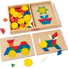 Marmara Avm Pattern Blocks And Boards - Classic Toy With 120 Solid Wood Shapes And 5 Double-Sided Panels