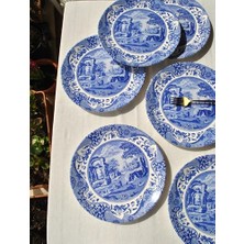 Marmara Avm 6'lı Özel Tasarım Premium Seramik 26 cm Servis Tabağı Takımı Mavi Ikram Tabak Sunum -Old Town