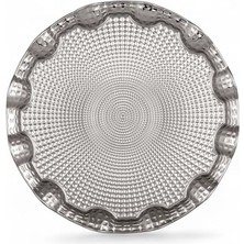 Marmara Avm Osmanlı Motifli Yuvarlak Metal Servis Tepsisi – 2 Kişilik Sunum Tepsisi, 25 Cm, 260 G, Gold ve Gümüş Renk Seçeneği (Gümüş Grisi)