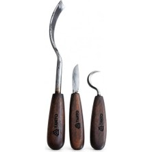 Bomii Kaşık, 3 Parça Ahşap ve Kuksa Oyma Seti, Dövme Çelik Kanca Bıçak, Sivri Yontma Bıçağı ve Iskarpela, Kılıflı Ahşap Oyma El Aleti Seti | Bushcraft