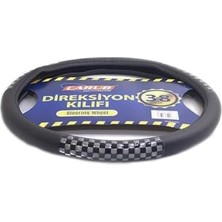 Bomii Premium Direksiyonlu Kılıf, Siyah-Gümüş Damalı Fosforlu, 38 Cm, Araba Direksiyon Koruyucu