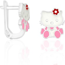 Silvera Telkari Gümüş Çocuk Küpe Kedi Motifli Pembe Mineli Klipsli Küpe 925 Ayar ST103