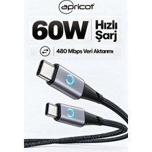 Apricot APC-LED60C Type-C To Type-C 60W LED Işıklı Hızlı Şarj ve Data Kablosu
