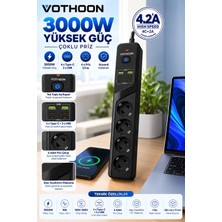 MidasTech 4’lü Akım Korumalı Çoklu Priz 4 Type-C 2 USB Girişli 4.2A Hızlı Şarj Destekli Priz 3000W M