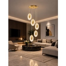 Markatech Elmas Gold Modern 5'li Sarkıt Kumandalı Dimmerli 3 Renk Ledli Avize
