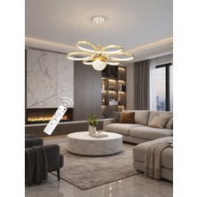 Markatech Luxury Beyaz Gold Çizgili Kumandalı Dimmerli Gece Modlu 3 Renk Ledli Avize - Çap 60 cm
