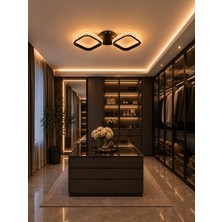 Markatech Lizbon Siyah Cristalya Serisi Modern 2'li Plafonyer 3 Renk Ledli Avize