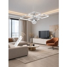 Markatech Milano Beyaz Krom Çizgili Kumandalı Dimmerli Gece Modlu 3 Renk Ledli Avize - Çap 50 cm
