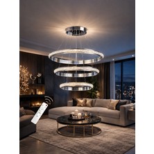 Markatech Ottoman Cristalya Krom Kaplama Kalın Çizgili Kumandalı Dimmerli 3 Renk LED Sarkıt Avize, Çap 50 cm