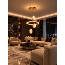 Markatech Optimus Gold Kumandalı Dimmerli 3 Renk LED Sarkıt Avize, Çap 40 cm