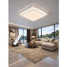 Markatech Havana Cristalya 2 Katlı Kare Plafonyer Kumandalı Dimmerli 3 Renk Ledli Avize - Çap 50 cm