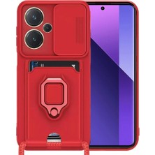 Xiaomi Redmi Note 13 Pro Plus Kılıf Zuma Kartvizitli Yüzüklü Silikon - Kırmızı