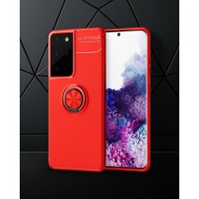 TeknoKapsül Samsung Galaxy S21 Ultra Kılıf Range Yüzüklü Silikon - Kırmızı