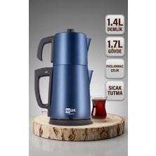 Ege Türk Teadem Xl Elektrikli Çay Makinesi Çaycı 2000W 1.7l Kettle 1.4l Xl Demlik 304 Paslanmaz Çelik Mavi