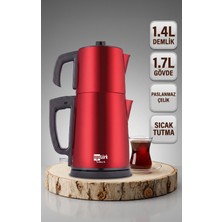 Ege Türk Egetürk Teadem Xl Elektrikli Çay Makinesi Çaycı 2000W 1.7l Kettle 1.4l Xl Demlik 304 Paslanmaz Çelik Kırmızı