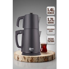 Ege Türk Teadem Xl Elektrikli Çay Makinesi Çaycı 2000W 1.7l Kettle 1.4l Xl Demlik 304 Paslanmaz Çelik Mat Siyah