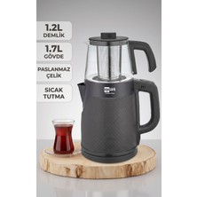 Ege Türk Teadem Glass Coverlı Elektrikli Çay Makinesi Çaycı 2000W 1.7l Kettle 1.2l Cam Demlik 304 Çelik Mat Siyah