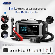 Sunix Hp-05 8 In 1 Araç Süpürgesi ve Akü Takviye Cihazı 17000 Pa Şarjlı Oto Süpürge Lastik Şişirme Powerbank