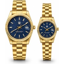 Watch of Royal Çift Saati Lyric Gold Lacivert Kol Saati
