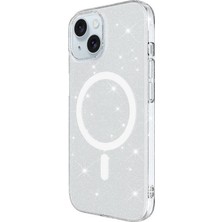 TeleZone iPhone 15 Plus Simli Şeffaf Arka Yüzeyli Erdos Silikon Magsafe Şarj Özellikli Kapak