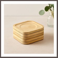Ecotrend Bambu Ahşap Kare Çay Tabağı 9.7x9.7 cm - 6'lı Set ECO123