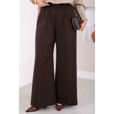Ebru Tesettür Beli Lastikli Bol Paça Pantolon Kahve