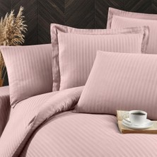 Tr Çizgili Saten Nevresim Takımı, Çift Kişilik 4 Parça | Pamuklu Saten, Yumuşak ve Serin | Nevresim 200X220, Çarşaf 240X260, 2 Yastık Kılıfı 50X70 cm | Pembe