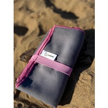 Tr Çift Taraflı Mikrofiber Havlu, Antrasit Gri, 80X130 Cm, Kum Tutmaz, Hızlı Kuruyan, Plaj Spor Seyahat (Pembe Overloklu)