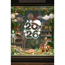Tr 2026 Yeni Yıl Koleksiyonu Cam Sticker, Dekoratif Kendinden Yapışkanlı Folyo, Kış Temalı Duvar ve Vitrin Çıkartması, Sökülebilir Özel Kesimli (50X50)
