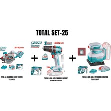 Total Set-25 (Total Lı-Ion Akülü Daire Testere+Akülü Darbeli Matkap 66NM+AKÜLÜ Titreşimli Zımpara)