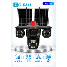 O-Kam OK-341 Premium 4g 4 Lensli 2 Güneş Panelli Aov Güvenlik Kamerası